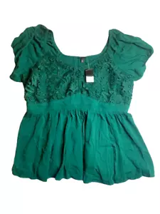 Torrid Shirt Damen 2 grün Spitzenbesatz fließend Babydoll Bluse Boho Viskose Neu mit Etikett - Bild 1 von 7