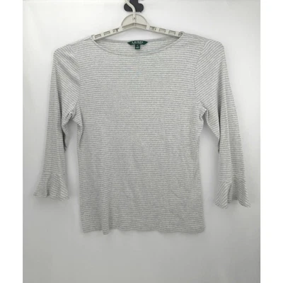Blusa Camisa Lauren Ralph Lauren Gris Rayas Manga 3/4 Campana Para Mujer XL Foto 1 de 4