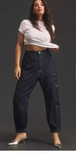 PILCRO Seamed Sport Low Rise Cargo Pants Size 29 Dark Wash - Picture 1 of 16