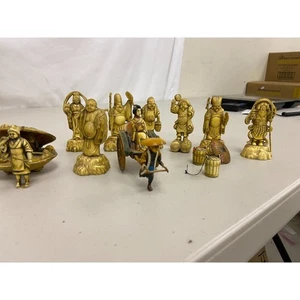 Seven Lucky Gods of Fortune Figurines Vintage Japanese Ceramic Complete Set - Picture 1 of 24