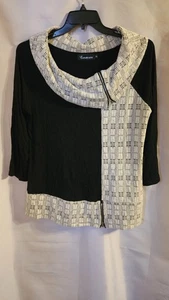 Top mujer Creation talla XL manga 3/4 capucha cuello blanco y negro - Imagen 1 de 5