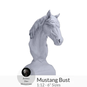 Mustang Horse Bust by Animal Den Miniatures – 25 mm, 4 in, 6 in Sizes - Picture 1 of 6