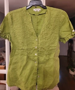 Appraisal Lime Green Ramie Blouse Women’s Size M Collar Pintuck Buttoned Shirt - Picture 1 of 8