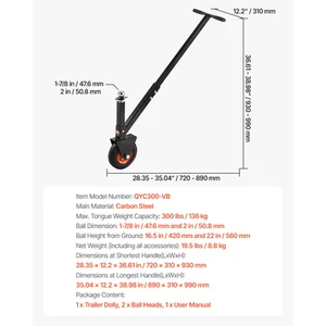 Succebuy 300Lbs Tongue Trailer Dolly 16.5In-22In Height Adjustable with 1-7/8In - Picture 1 of 13