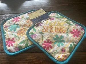 NWT~ 2 - Piece Set ~ Kitchen Pot Holders~7 x 7”~ HELLO Spring - Picture 1 of 5