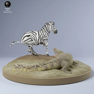 Zebra vs Nile Crocodile – 3D Printed Model - Unpainted - Animals Miniatures - Imagen 1 de 3