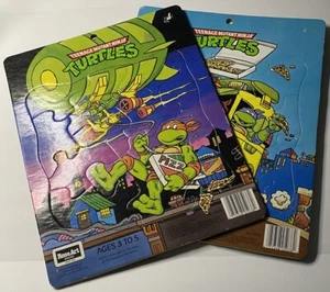 2 Vintage Teenage Mutant Ninja Turtles Frame Tray Puzzles  Rose Art 1990 TMNT - Picture 1 of 6
