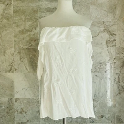 Nuevo con etiquetas Top Mostaza Semilla Blanco Bordado Fuera del Hombro M Foto 1 de 4