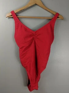 Traje de baño de una pieza Shade & Shore acanalado con textura cuello en V rojo vivo para mujer M - Imagen 1 de 6