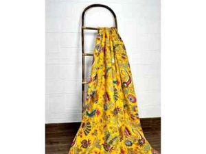 Cotton Kantha Yellow Throw Bedspread | Blanket For Bedroom Decor 60 x 90" Size - Picture 1 of 4