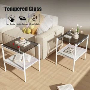 Modern Tempered Glass Set of 2 Coffee Table Tea Table Square Table End Table - Picture 1 of 13