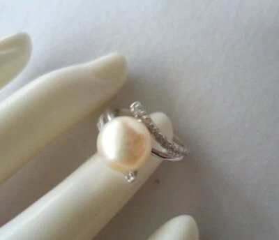 Vintage Jewellery Pearl Sapphire White Gold Ring Antique Deco Jewelry size M   - Image 1 of 4