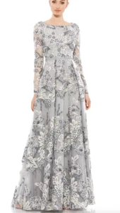 MAC DUGGAL 11185 FLORAL EMBELLISHED ILLUSIONS A-LINE PLATINUM GOWN  sz 10 - Picture 1 of 4