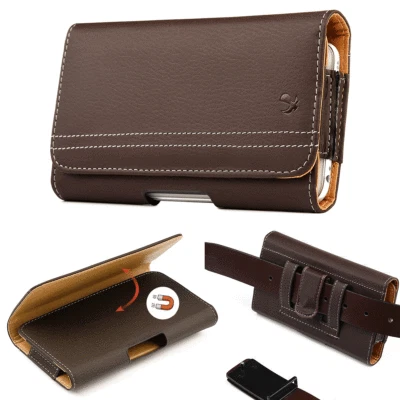 Brown Leather Pouch Case Belt Holster For iPhone 15/16 Pro Max, 15 Plus, 16 Plus - Image 1 of 4