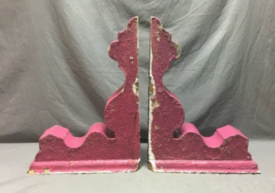 Antique Pair Wood Corbel Roof Bracket Victorian Shabby Magenta VTG Old 83-25B - Image 1 of 4