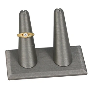 2 Finger Ring Display Grey Jewelry Display Grey Faux Leather Ring Stand 2 1/4"H - Picture 1 of 2