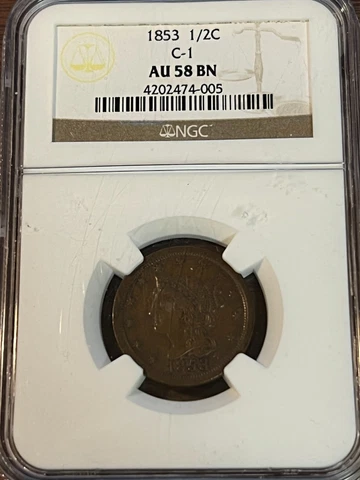 1853 ½ CENT NGC AU 58 BN 4202474-005 Cover