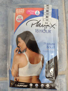 NEW Playtex 18 Hour Bra Posture Boost Front Close E525 Wirefree Black Size 36C