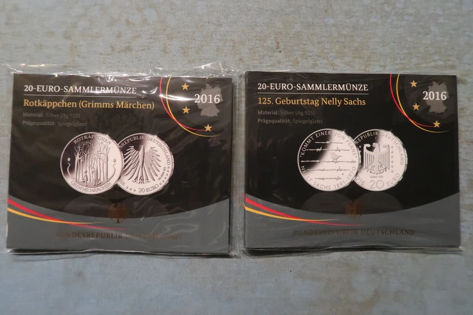 20 Euro Sammlermünzen 2016 Rotkäppchen und Nelly Sachs Spiegelglanz - Bild 1 von 1