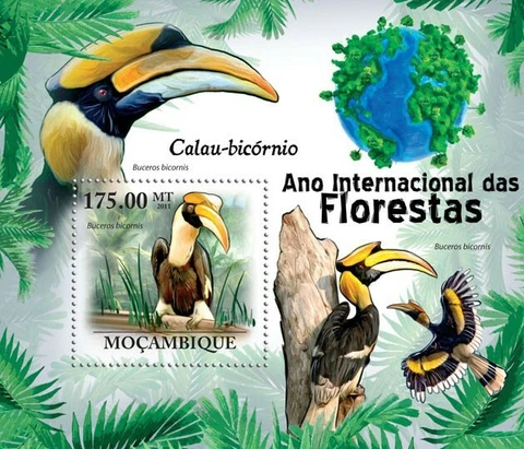 Mozambique 2011 MNH - Great Hornbill (Fauna). YT 356, Mi 4382 / Bl.418, Sc 2211 Cover