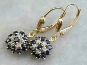 2Ct Lab Created Blue Sapphire Women's Drop/Dangle Earrings 14K Yellow Gold Over - Picture 1 of 4