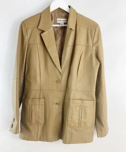 Abrigo para mujer Newport News marrón bronceado 100 % cuero talla 18 - Imagen 1 de 17
