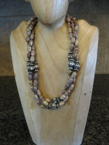 19 ½” 3 Strand Necklace w/ Oval Brown / Taupe Wood? and Pewter Accent Beads - Picture 1 of 6