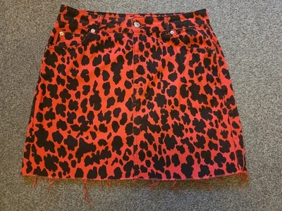 Topshop Moto Black Red Leopard Print Short Punk Alternative Skirt Denim UK 14 42 - Image 1 of 4