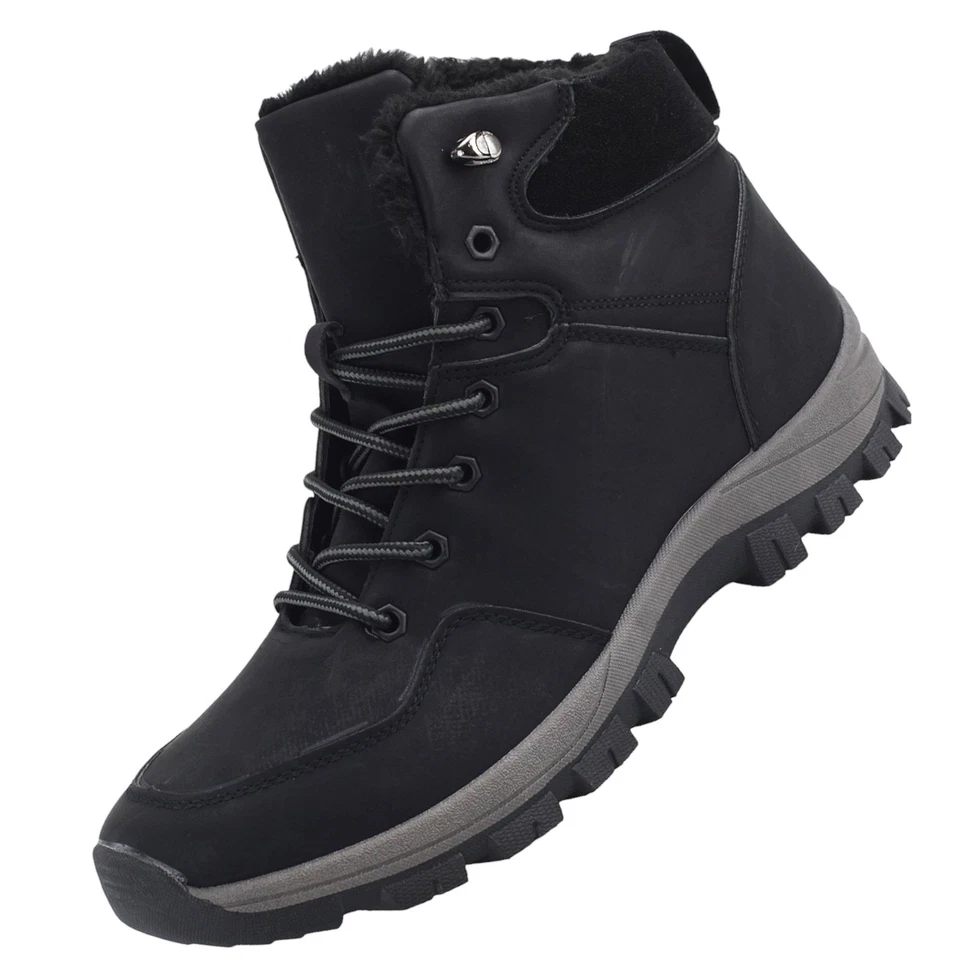 MARKENLOS Herren Winterstiefel Winterboots Warm Gefüttert Stiefeletten Schwarz 71080