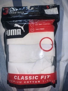 Puma Boy's T-Shirts 3-Piece Cotton Classic Fit Crew Neck White - Picture 1 of 4