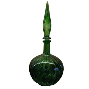 Green Glass Genie Bottle Vase Empoli Italy Optic Decanter - Picture 1 of 14