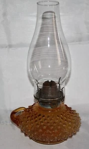Vintage Fenton? Amber Glass Hobnail Courting Oil Lamp Finger Loop clear top - Bild 1 von 5