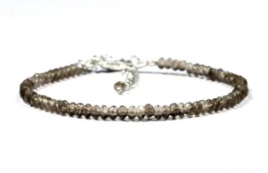 A++ Smoky Quartz Healing Faceted Rondelle Gemstone Beads 6-8" Men Women Bracelet - Picture 1 of 12