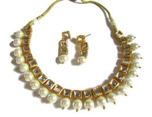 Indian Kundan Choker Necklace Set Bollywood Bridal Earrings Pearl Gold Fashion