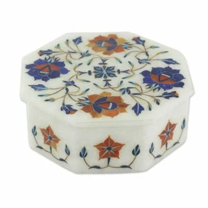 5" Marble Jewelry Box semi precious stones floral Inlay Art handmade - Picture 1 of 4
