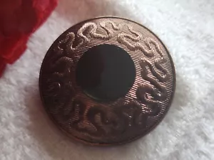 Antique Black Brown Glass Button Damask Pattern Metal Foot 2.6cm D14C - Picture 1 of 5