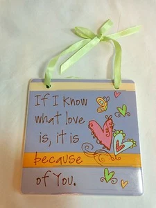 Inspirational Wall Sign Purple 4" WHAT LOVE IS Ceramic Encore - Picture 1 of 4