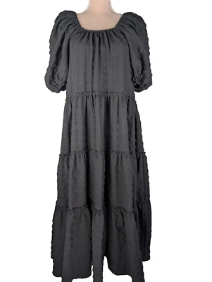 Zara объемный имбирь ярусный текстурированный черный макси платье XS ведьмы готический крестьянин - Изображение 1 из 4