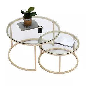 2er Couchtisch Wohnzimmertisch rund Beistelltisch Glastisch Sofatisch Ø80 & 60cm - Bild 1 von 12