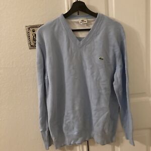 Lacoste Sweater Men’s 6 XLarge Embroidered Logo Long Sleeve Light Blue V-Neck