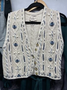 Vtg Christopher And Banks Womans Sweater Vest Size Medium Hand Embroidered Knit - Picture 1 of 12