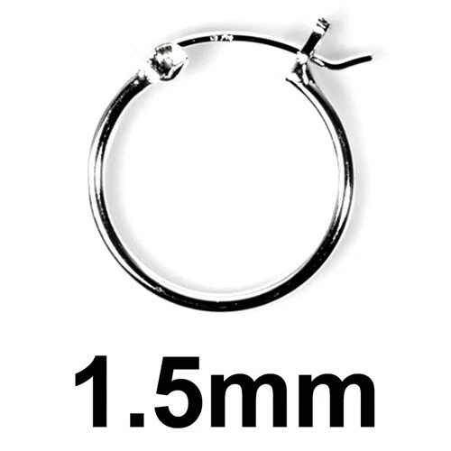 Hoop Earrings Genuine Sterling Silver 925 Snap Post Jewelry Dim 1.5 mm x 18 mm - Image 1 of 1