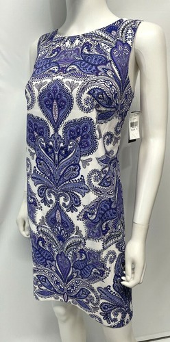 Abito Alyx Shift viola paisley girocollo senza maniche elasticizzato carriera casual NUOVO 4