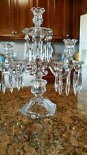 1 Antique Heisey Williamsburg P. Candelabra With Lead Crystal Prisms 15 inches 