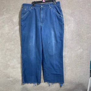 Enyce Cropped Pants Jorts Jeans Mens 36X27 Baggy Denim Skate Hip Hop Raw Hem - Picture 1 of 19