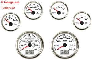 6 Gauge Set Speedo Tacho Fuel Water Temp Volts Oil 160MPH 220km/h 7 Colors White - Imagen 1 de 11