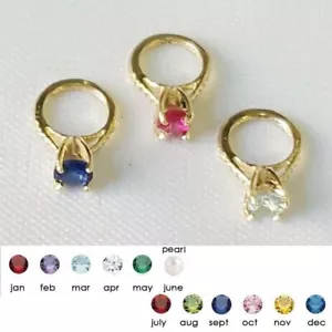 14K Yellow Gold Small Ring Pendant Charm w/ Birthstone Colored CZ Stone or Pearl - Picture 1 of 3