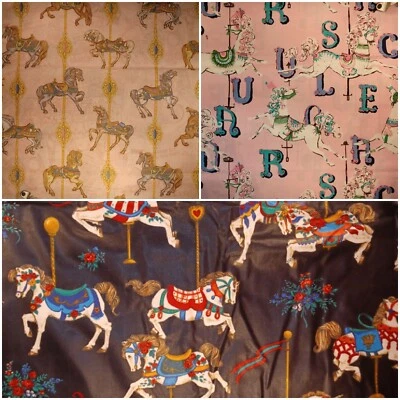 VIP Cranston Carrusel Caballo y Floral Tela de Algodón por Media Yarda 18"x44" Foto 1 de 3