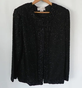 Laurence Kazar Perlen Abendjacke 100% Seide Langarm Gr. S offener Stil - Bild 1 von 6