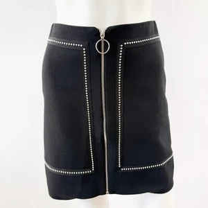 Maje Black Jupe Courte Zip Up Mini Skirt Size 34 US XS Studded Preppy NEW - Picture 1 of 11